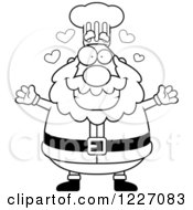 Clipart Of A Black And White Chef Santa With Open Arms And Hearts Royalty Free Vector Illustration