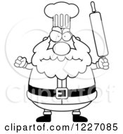 Poster, Art Print Of Black And White Mad Chef Santa Holding Up A Rolling Pin