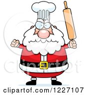 Poster, Art Print Of Mad Chef Santa Holding Up A Rolling Pin