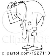 Poster, Art Print Of Outlined Businessman Bending Over To Look At Something