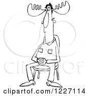 Clipart Of An Outlined Sitting Man With Moose Antlers Royalty Free Vector Illustration