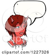 Clipart Of A Talking Red Devil Girl Royalty Free Vector Illustration