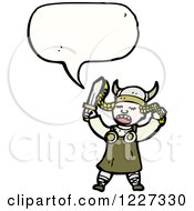Clipart Of A Talking Viking Girl Royalty Free Vector Illustration by lineartestpilot