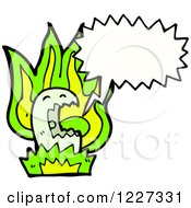 Clipart Of A Talking Green Monster In A Fire Royalty Free Vector Illustration