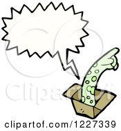 Clipart Of A Monster Arm Talking From A Box Royalty Free Vector Illustration by lineartestpilot