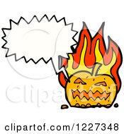 Clipart Of A Talking Flaming Jackolantern Pumpkin Royalty Free Vector Illustration
