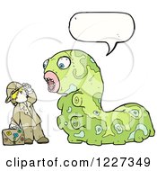 Clipart Of A Talking Giant Caterpillar And Man Royalty Free Vector Illustration by lineartestpilot