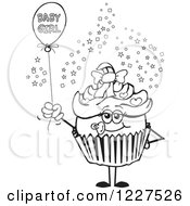Clipart Of A Black And White Cupcake With A Baby Girl Balloon Royalty Free Vector Illustration by Dennis Holmes Designs
