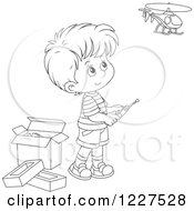 Poster, Art Print Of Outlined Boy Playing With A Remote Controlled Helicopter