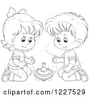 Poster, Art Print Of Outlined Boy And Girl Playing With A Toy Top