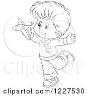 Poster, Art Print Of Outlined Boy Playing With A Toy Plane