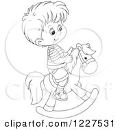 Outlined Boy Playing On A Rocking Horse