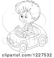 Poster, Art Print Of Outlined Boy Playing In A Toy Car