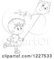 Poster, Art Print Of Outlined Boy Flying A Kite