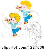 Poster, Art Print Of Outlined And Colored Boys Playing With Toy Planes