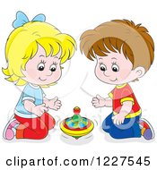 Poster, Art Print Of Caucasian Boy And Girl Playing With A Toy Top