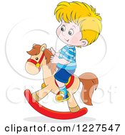Caucasian Boy Playing On A Rocking Horse