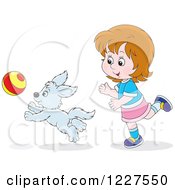 Poster, Art Print Of Girl And Puppy Dog Playing With A Ball