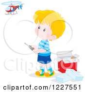 Poster, Art Print Of Blond Boy Playing With A Remote Controlled Helicopter