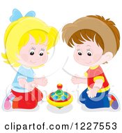 Poster, Art Print Of Boy And Girl Playing With A Toy Top