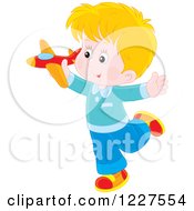 Poster, Art Print Of Blond Boy Playing With A Toy Plane