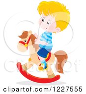 Poster, Art Print Of Blond Boy Playing On A Rocking Horse
