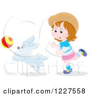 Clipart Of A Girl And Dog Playing With A Ball Royalty Free Vector Illustration