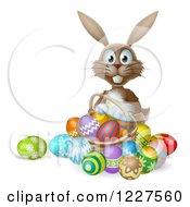Poster, Art Print Of Brown Bunny With Easter Eggs And A Basket
