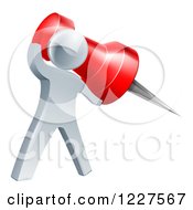 Clipart Of A 3d Silver Man Holding A Pin Royalty Free Vector Illustration