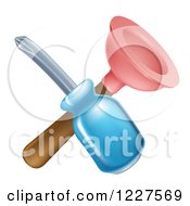 Clipart Of A Crossed Plunger And Screwdriver Royalty Free Vector Illustration