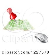 Clipart Of A Navigation Pin Over A Map With A Computer Mouse Royalty Free Vector Illustration