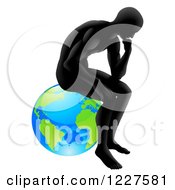 Poster, Art Print Of Gradient Black Silhouetted Man In Thought And Sitting On Earth