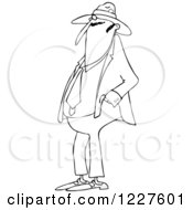 Clipart Of An Outlined Man Wearing A Fedora Hat Royalty Free Vector Illustration