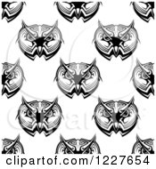 Clipart Of A Seamless Pattern Background Of Owls In Black And White 3 Royalty Free Vector Illustration