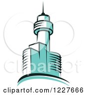 Clipart Of A Turquoise Skyscraper Royalty Free Vector Illustration