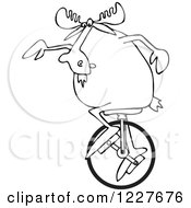 Clipart Of An Outlined Moose On A Unicycle Royalty Free Vector Illustration