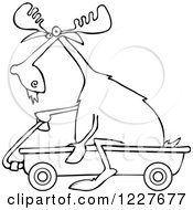 Clipart Of An Outlined Moose Riding In A Wagon Royalty Free Vector Illustration