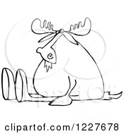 Clipart Of An Outlined Moose Sitting With His Legs Out Royalty Free Vector Illustration
