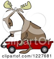 Moose Riding In A Red Wagon