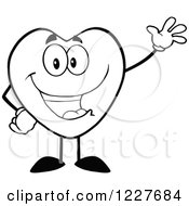 Clipart Of An Outlined Heart Character Waving Royalty Free Vector Illustration