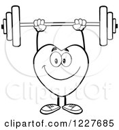 Clipart Of An Outlined Heart Character Working Out With A Barbell Royalty Free Vector Illustration