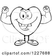 Clipart Of An Outlined Heart Character Flexing Royalty Free Vector Illustration