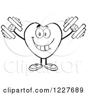 Clipart Of An Outlined Heart Character Working Out With Dumbbells Royalty Free Vector Illustration
