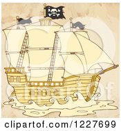 Poster, Art Print Of Pirate Ship With Distressed Sepia