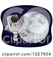 Clipart Of An Astronaut Floating Over The Moon Royalty Free Vector Illustration