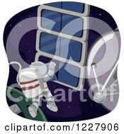 Clipart Of An Astronaut Working On A Satellite In Space Royalty Free Vector Illustration
