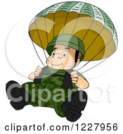 Paratrooper Soldier Descending Wtih A Parachute