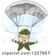 Happy Paratrooper Soldier Descending Wtih A Parachute
