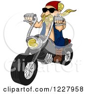 Poster, Art Print Of Blond Biker Dude On A Custom Motorycle