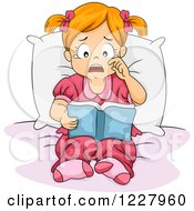 Clipart Of A Sad Girl Crying And Reding A Book Royalty Free Vector Illustration